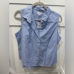 J. Crew - new with tags - women’s blue and white striped button down, sleeveless